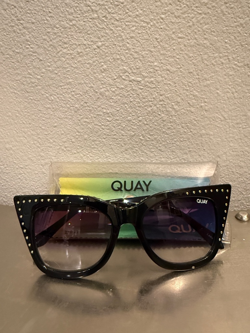 Quay Black Studded Cat Eye Sunglasses